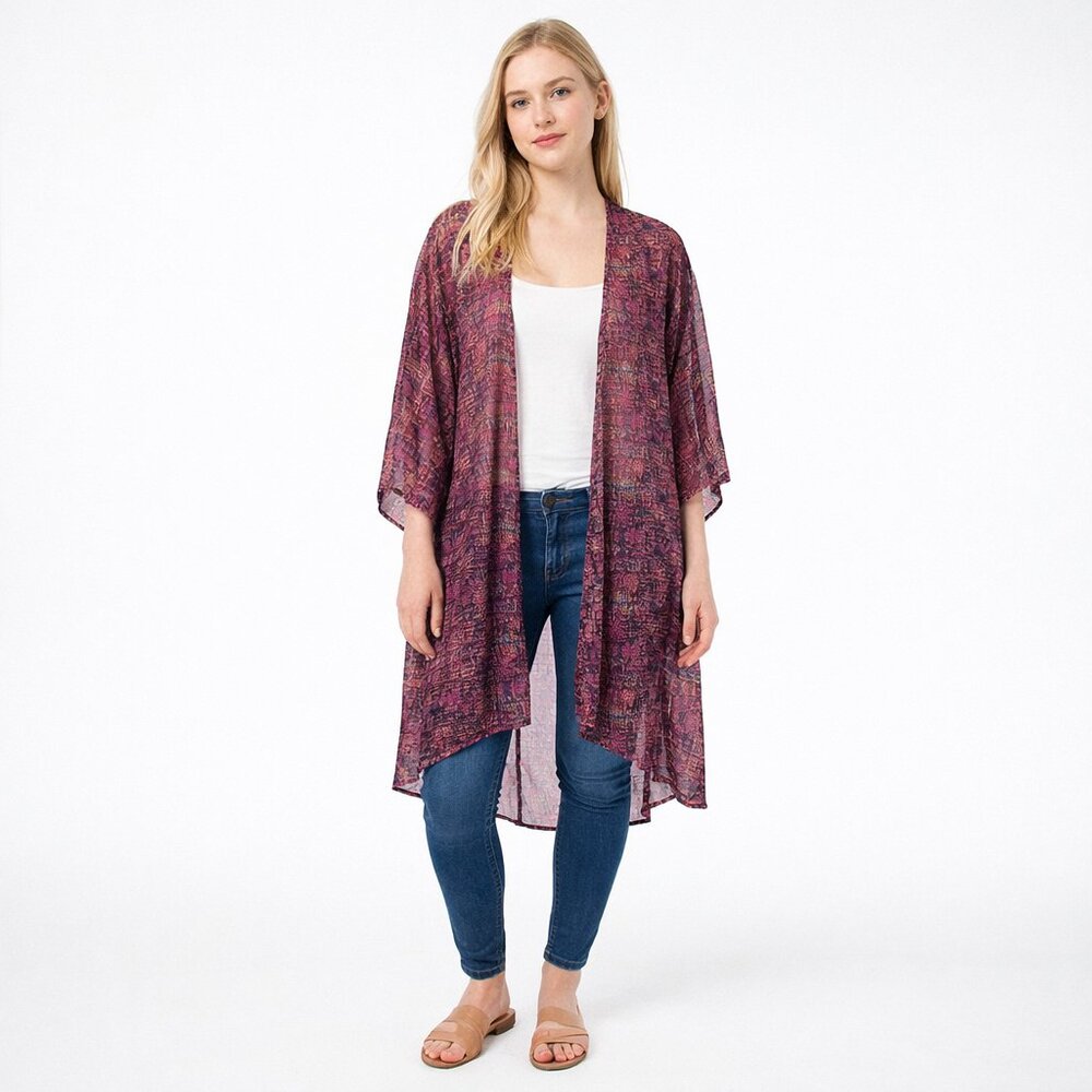 2/$30 LuLaRoe Monroe Open Kimono Cover-up Duster Tribal Print Large #A1634 - Picture 1 of 7